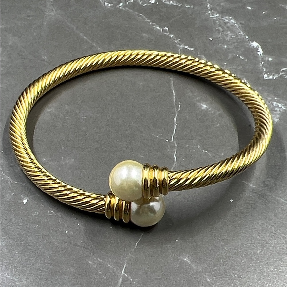 Gold-Tone Pearl Cable Cuff Bracelet